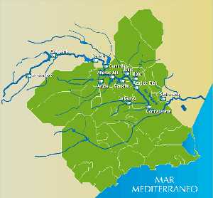 Mapa de embalses en la cuenca del ro Segura