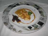 Presentaci�n leche frita con arrope y calabazote 