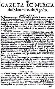 Gazeta de Murcia 10 de agosto de 1706
