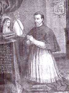 Retrato al �leo del Obispo Belluga orando ante la Virgen de las L�grimas