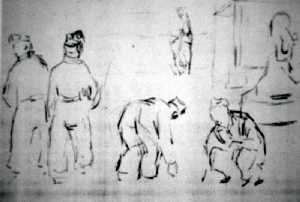 Dibujo a lapiz. Escenas de la guerra. Autor: Falgas